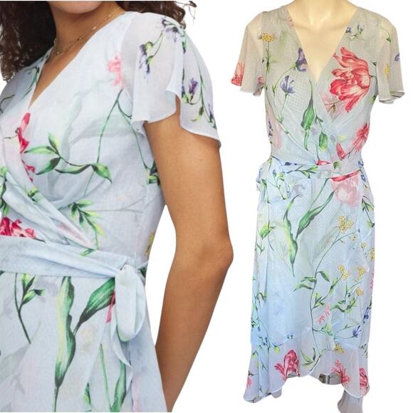 White House Black Market Flutter Wrap Midi Springtime Size 2 NWTs Retails 190$ - Picture 1 of 10